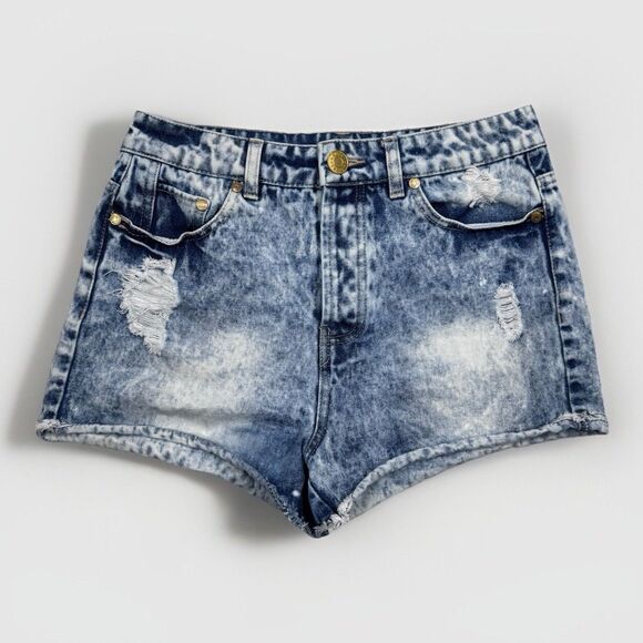 Refuge Pants - Refuge Shorts Womens 8 High Rise Button Fly Distressed Cotton Denim Measures W27